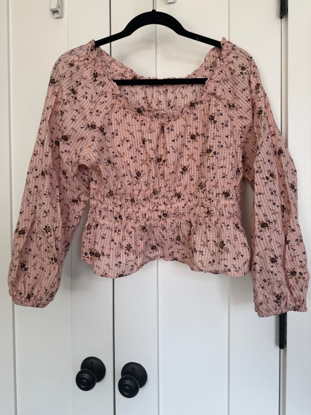 Madewell Floral Smocked Peasant Blouse - Pink